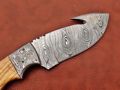 95″ Long Damascus Steel Rain Drop Pattern Gut Hook Skinning Knife