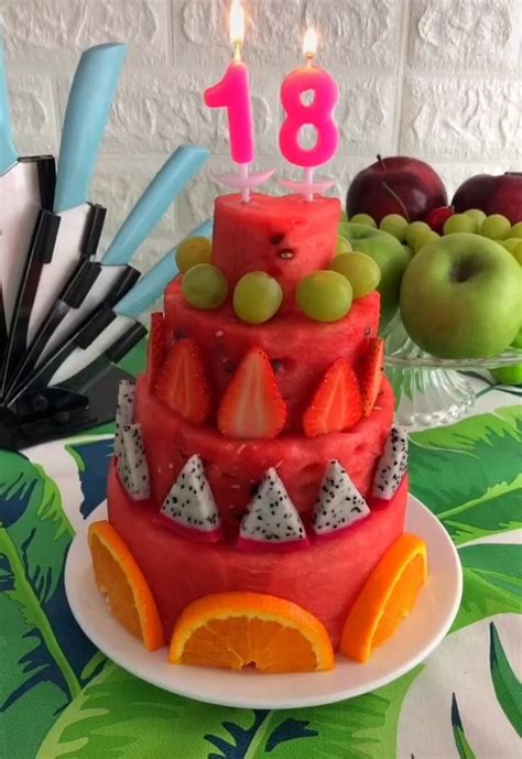 Watermelon Cake [video] Fruit Birthday Cake Fruit Creations Fruit Birthday