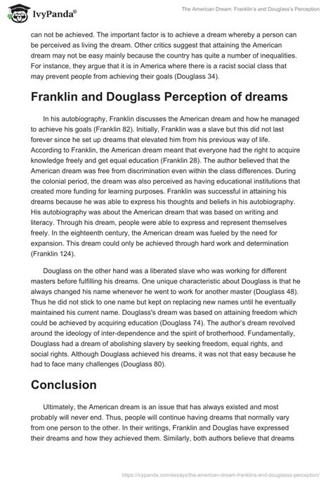 American Dream Franklins And Douglasss Perception 796 Words Essay