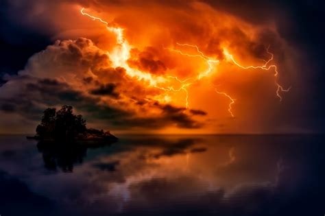 Sunset Dusk Lightning Storm Wallpaper Hd Wallpapers