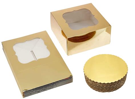 Cake Boxes 10x10x5 And Cake Boards White Metallic Gold Cake Box