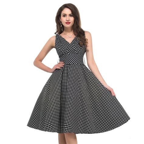 Audrey Hepburn Style Vintage Polka Dots V Neck Big Swing Cotton Dress Women Casual Party 50s 60s