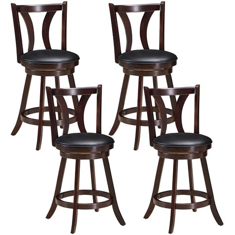 Gymax Set Of Swivel Bar Stool Counter Height Leather Padded
