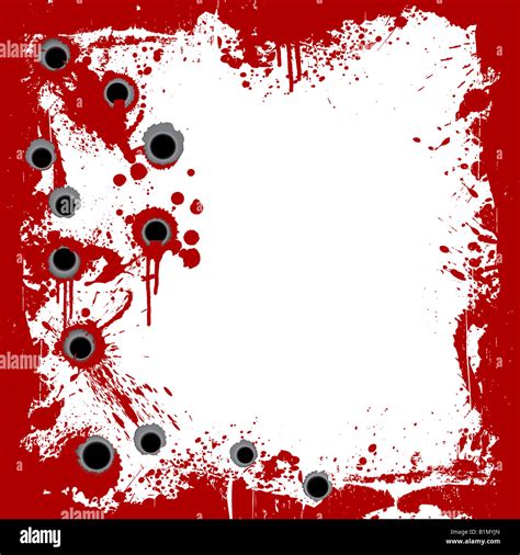 Vector Illustration Of A Bloody Grunge Frame With Splatters And Gunshot