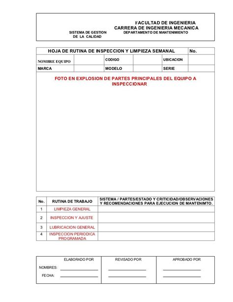 Formatos Basicos De Mantenimiento Mantenimiento Preventivo