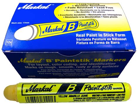 Box Of 12 Markal B Yellow Tire Chalk Paint Sticks Crayon Surface Marker