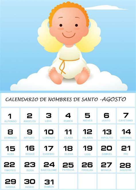 Tercer bimestre 2021 (8 semanas) publicación de materias: Calendario de Nombres de Santo - Agosto 2018