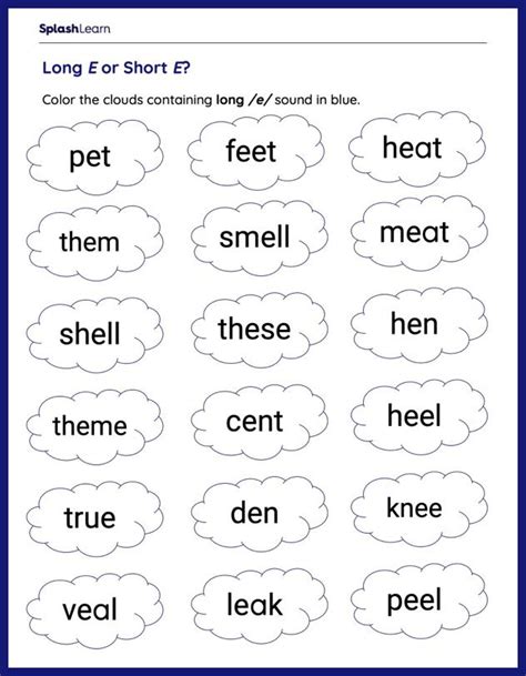 English For Kids Step By Step Long E Sound Worksheets Flashcards