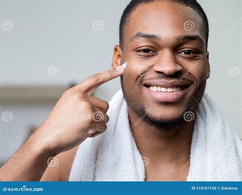 Male Skincare African Man Cream On Dark Face Skin Stock Photo Image