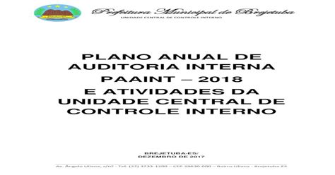 Plano Anual De Auditoria Interna Paaint 2018 E · 2018 04 20 · O Plano