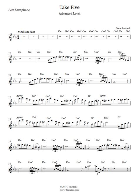 Take Five Niveau Difficile Sax Alto Brubeck Partition Saxophone