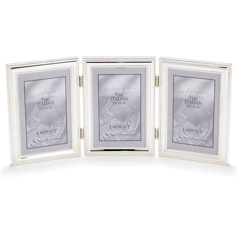 4x6 Hinged Triple Vertical Metal Picture Frame Silver Plate With