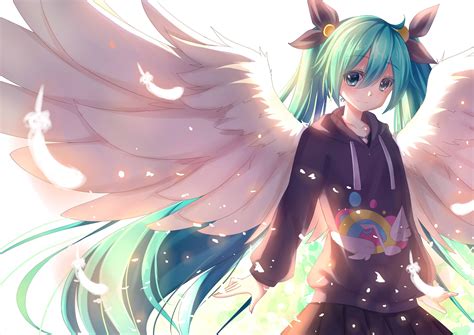 Vocaloid Hatsune Miku Aqua Hair Twintails Wings Anime