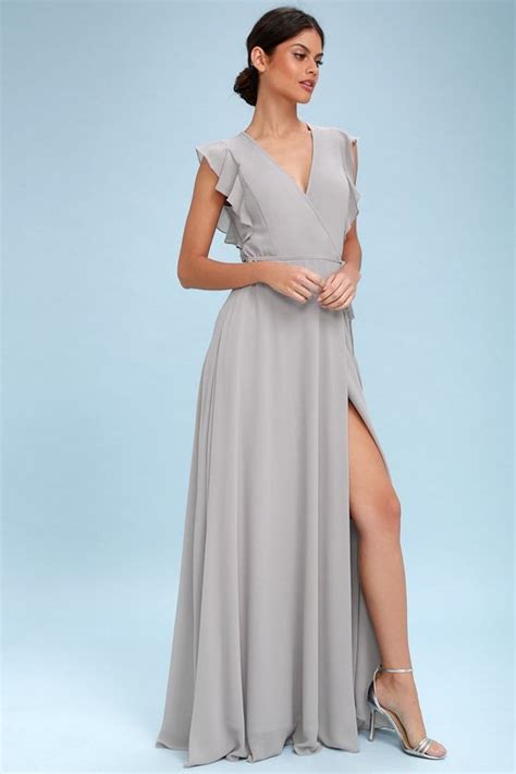 Crescendo Light Grey Wrap Maxi Dress Womens Formal Gowns Pleated
