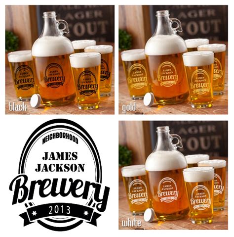 personalized 64oz brewery growler and pint glasses set by black ace design