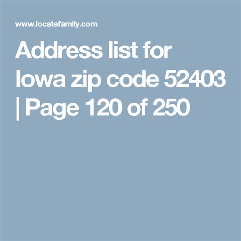 Address List For Iowa Zip Code 52403 Page 120 Of 250 Cedar Rapids