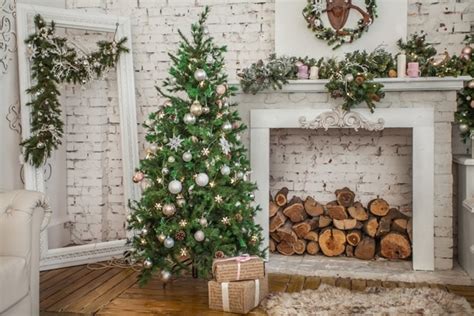 White Bricks Fireplace Christmas Tree Backdrop Photography Background