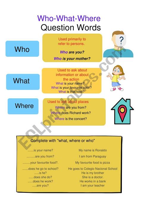 Question Words What Where Who Esl Worksheet By Gabo1800