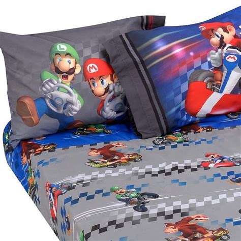 3pc Super Mario Kart Twin Bed Sheet Set Nintendo Full Speed Bedding