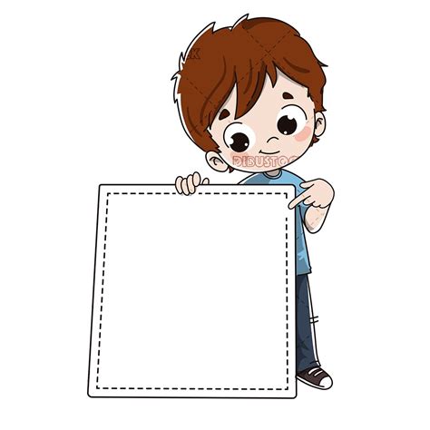 Niño Con Un Cartel Invitación O Anuncio Dibustock Dibujos E Ilustraciones Infantiles Para Cuentos