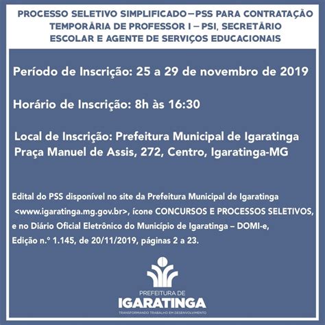 Site Oficial Da Prefeitura Municipal De Igaratinga Processo Seletivo