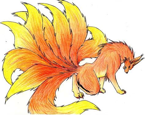 Nine Tailed Fire Kitsune Fox Drawing Fox Art Fox Sketch