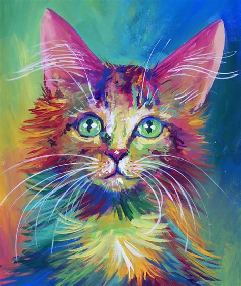 Colorful Cat 4 By San T Cat Art Painting Cat Painting Colorful