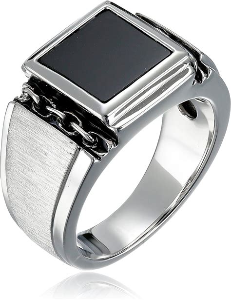 Mens Sterling Silver Square Onyx Ring Size 9