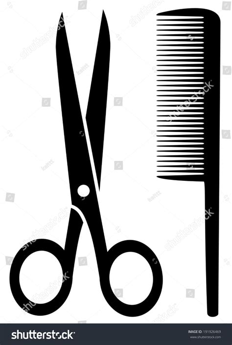Isolated Comb And Scissors Black Silhouette On White Background Stock