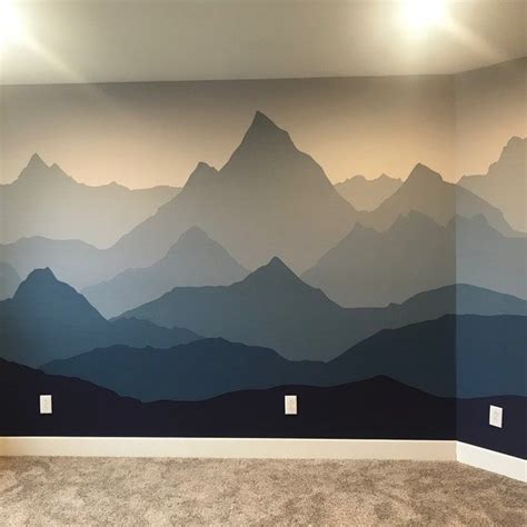 Ombre Mountains Mural Removable Wallpaper Geometry Mountain Etsy Kids