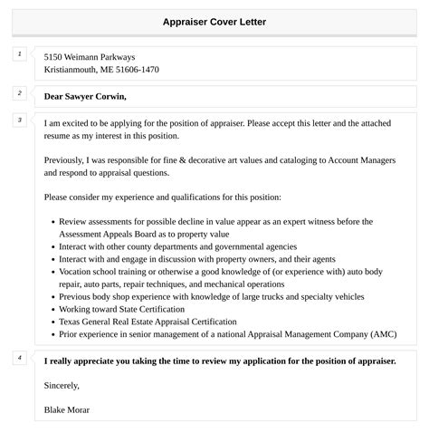 Appraiser Cover Letter Velvet Jobs