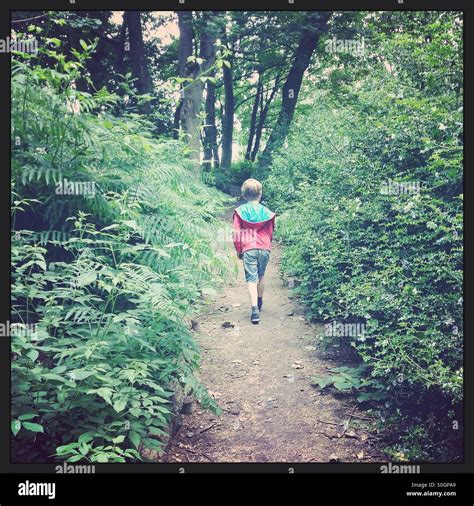 Boy Walking In The Woods Stock Photo Alamy