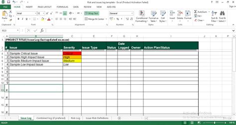 Project Management Risk And Issue Log Template