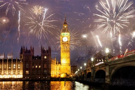 Explosive Fireworks Display Fills The Sky Around Big Ben New Yearand X27