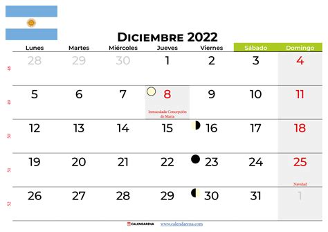 Calendario Diciembre 2022 Argentina Para Imprimir
