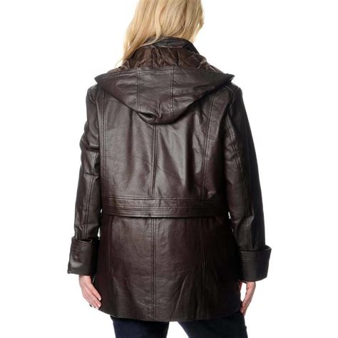 Excelled Excelled Womens Plus Size Black Leather Anorak