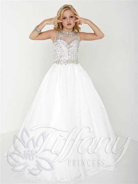 2017 White Princess Children Pageant Dresses Jewel Neck Glitz Crystal