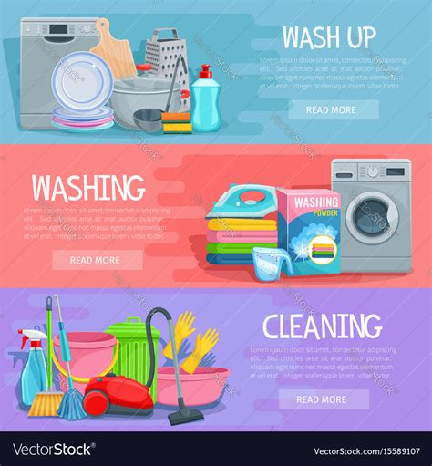 Banners For Home Cleaning And Washing Royalty Free Vector