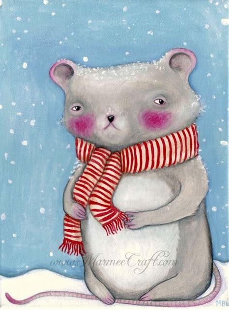 Christmas Mouse Art Print Winter Mouse By Marmeecraft On Etsy