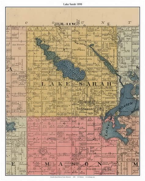 Lake Sarah Murray Co Minnesota 1898 Old Town Map Custom Print