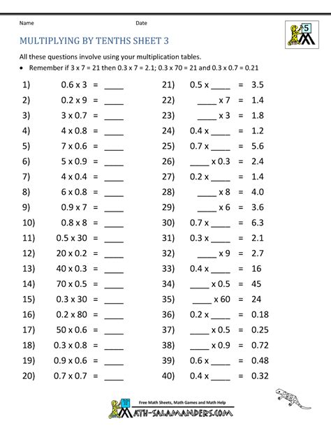 Multiplication Practice Worksheet 5th Grade