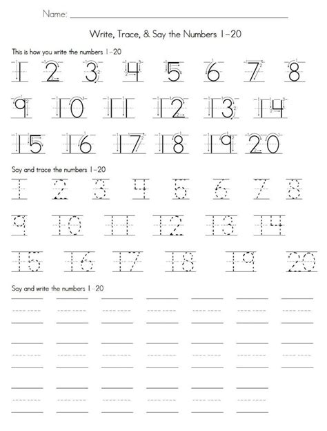 Trace Number 1 20 Worksheets Writing Numbers Writing Practice