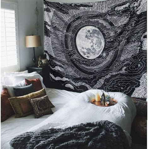 Moon Tapestry Black And White Dark Aesthetic Bedroom Wall Decor