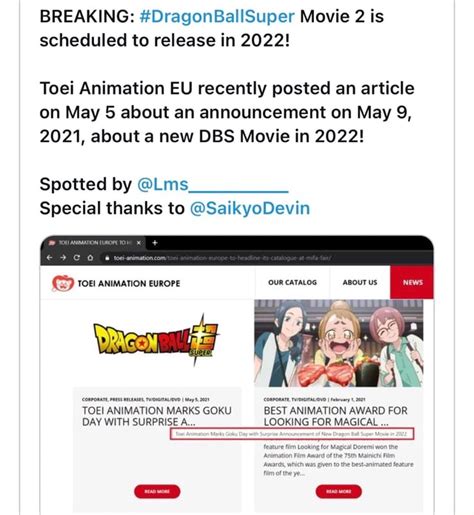 Breaking Dragonballsuper Movie 2 Is Scheduled To Release In 2022