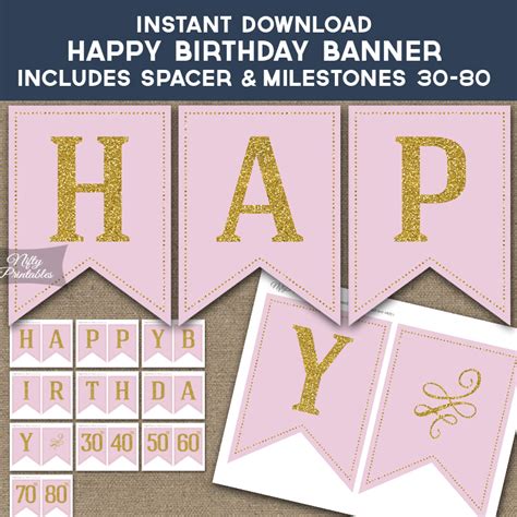 Printable Pink And Gold Birthday Banner