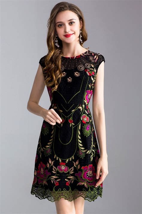Floral Embroidered Black Lace Dress Dresses Lace Dress A Line Dress