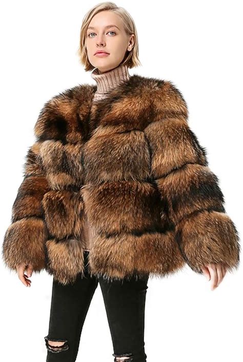 Jninth Womens New Real Raccoon Fur Coats Ladiess Winter Fashion