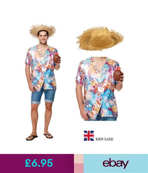 fancy dress mens hawaiian fancy dress costume party guy shirt straw hat men luau bbq summer eb