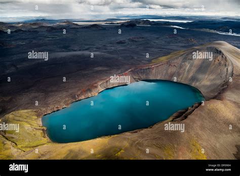 Aerial View Hnausapollur Crater Lake Or Volcano Caldera Also Known As