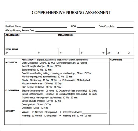 Comprehensive Nursing Assessment Template